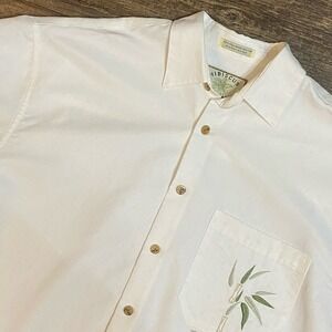Hibiscus Hawaii Embroidered Shirt M Mens Bamboo Embroidery Tropical Coastal Core